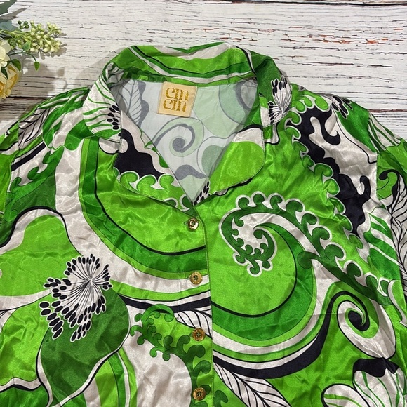 CIN CIN  Troppo Bowling Button Down Paisley Floral Shirt Fern - Picture 6 of 11